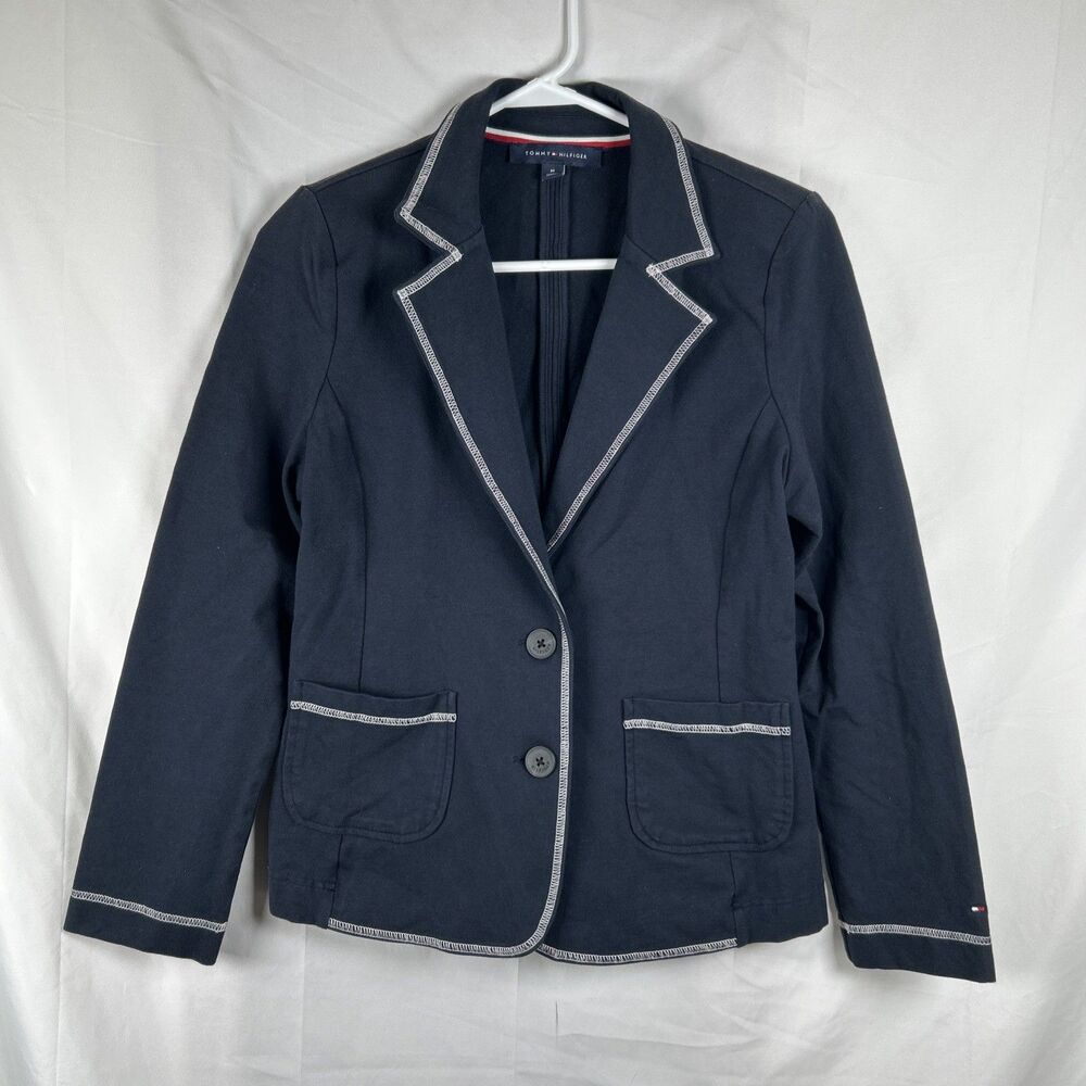 Tommy Hilfiger Navy Cotton Contrasting Trim Blazer Medium Preppy Academia Jacket